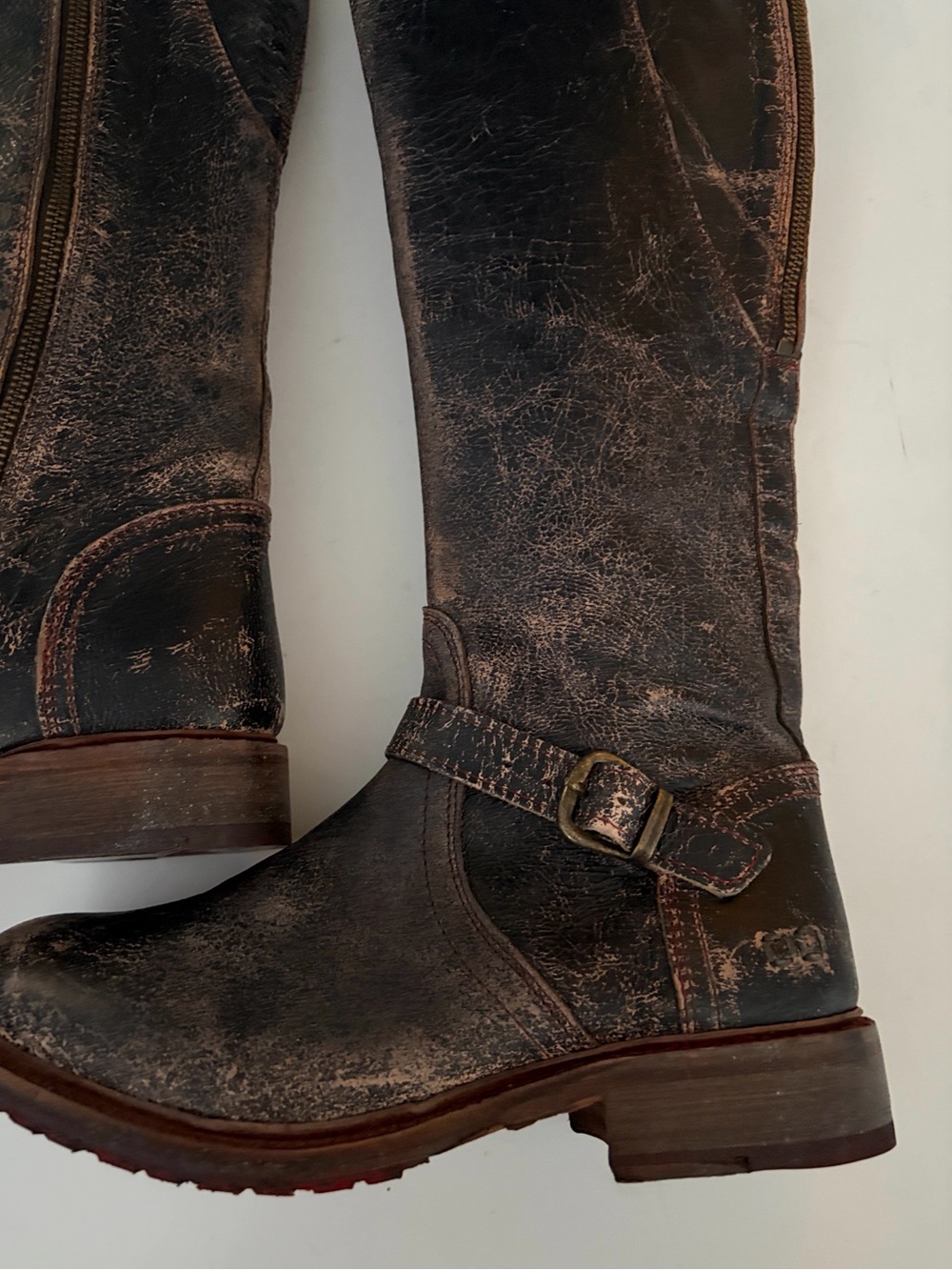 BED STU Glaye Black Lux Distressed Leather Tall Riding Boots Wide Calf size 9.5 - Picture 6 of 16